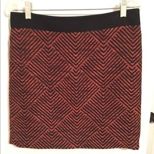 LOFT black and rust orange patterned skirt
